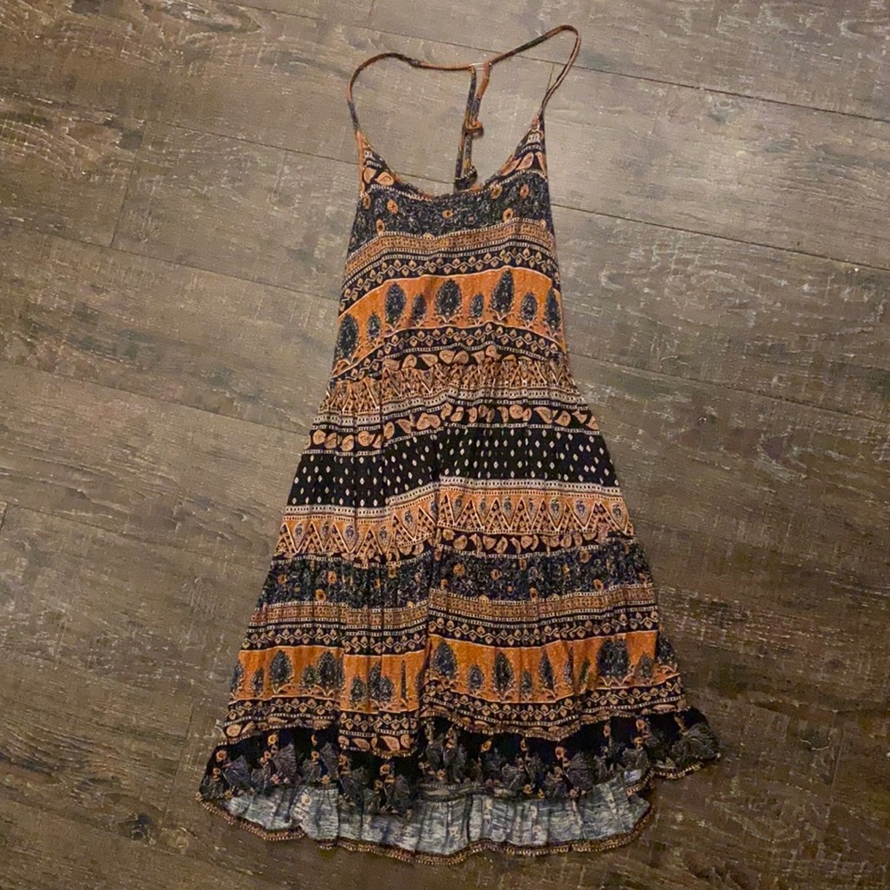 Orange and black tribal print summer dress